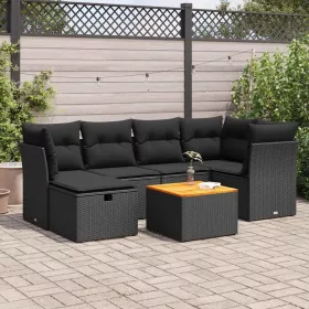    7 részes fekete polyrattan kerti ülőgarnitúra párnával