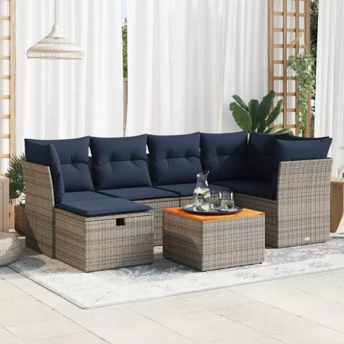  7 részes szürke polyrattan kerti ülőgarnitúra párnákkal
