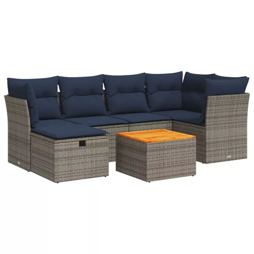  7 részes szürke polyrattan kerti ülőgarnitúra párnákkal
