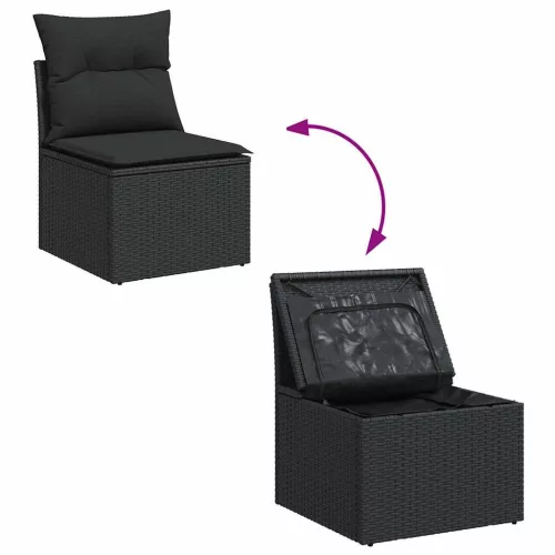  8 részes fekete polyrattan kerti ülőgarnitúra párnákkal