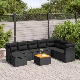    9 részes fekete polyrattan kerti ülőgarnitúra párnákkal