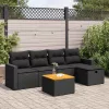  6 részes fekete polyrattan kerti ülőgarnitúra párnákkal