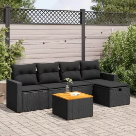   6 részes fekete polyrattan kerti ülőgarnitúra párnákkal