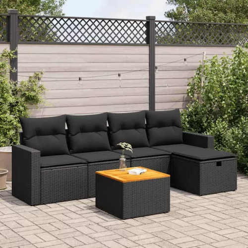  6 részes fekete polyrattan kerti ülőgarnitúra párnákkal