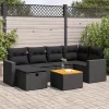  7 részes fekete polyrattan kerti ülőgarnitúra párnával