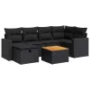  7 részes fekete polyrattan kerti ülőgarnitúra párnával