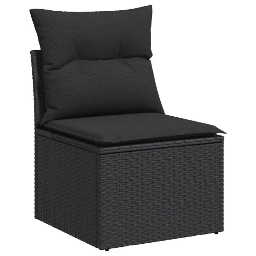  7 részes fekete polyrattan kerti ülőgarnitúra párnával