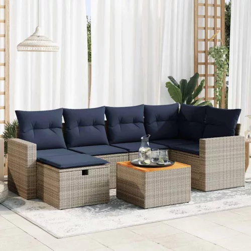  7 részes szürke polyrattan kerti ülőgarnitúra párnákkal