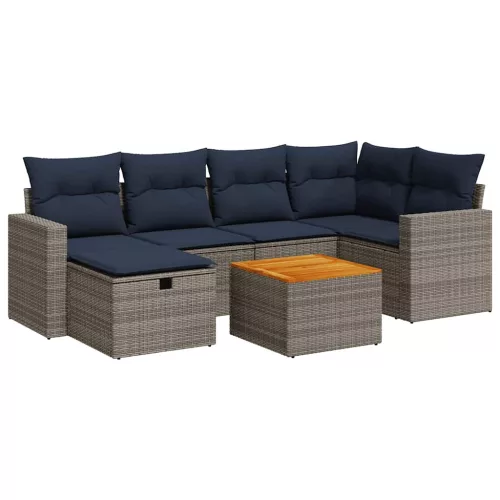  7 részes szürke polyrattan kerti ülőgarnitúra párnákkal