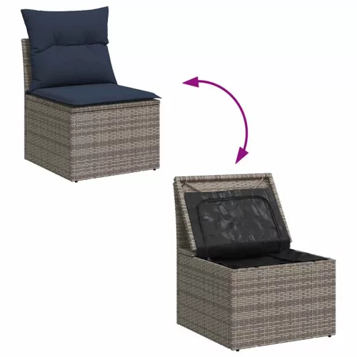  7 részes szürke polyrattan kerti ülőgarnitúra párnákkal