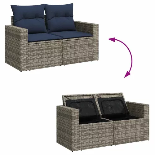  7 részes szürke polyrattan kerti ülőgarnitúra párnákkal