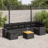  8 részes fekete polyrattan kerti ülőgarnitúra párnákkal