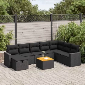    9 részes fekete polyrattan kerti ülőgarnitúra párnákkal