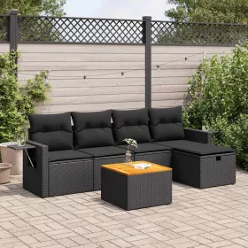    6 részes fekete polyrattan kerti ülőgarnitúra párnákkal