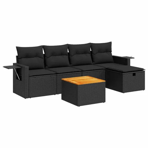  6 részes fekete polyrattan kerti ülőgarnitúra párnákkal