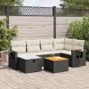  7 részes fekete polyrattan kerti ülőgarnitúra párnával