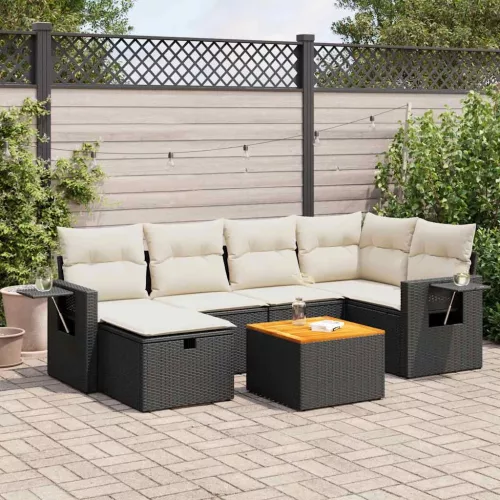  7 részes fekete polyrattan kerti ülőgarnitúra párnával