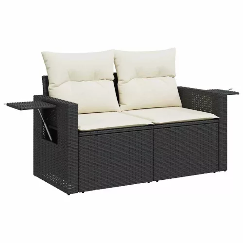  7 részes fekete polyrattan kerti ülőgarnitúra párnával