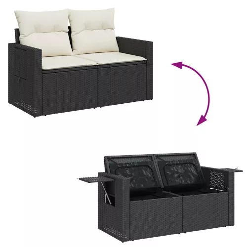  7 részes fekete polyrattan kerti ülőgarnitúra párnával