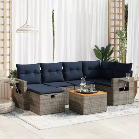    7 részes szürke polyrattan kerti ülőgarnitúra párnákkal