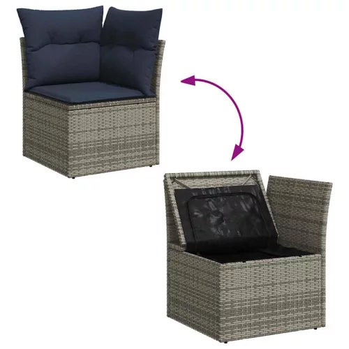 7 részes szürke polyrattan kerti ülőgarnitúra párnákkal