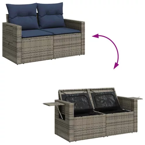  7 részes szürke polyrattan kerti ülőgarnitúra párnákkal