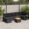  8 részes fekete polyrattan kerti ülőgarnitúra párnákkal