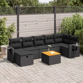    8 részes fekete polyrattan kerti ülőgarnitúra párnákkal