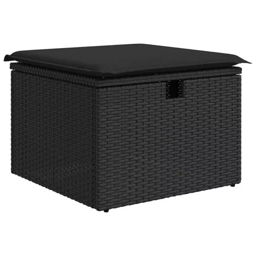  8 részes fekete polyrattan kerti ülőgarnitúra párnákkal
