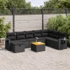  9 részes fekete polyrattan kerti ülőgarnitúra párnákkal