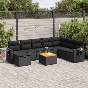    9 részes fekete polyrattan kerti ülőgarnitúra párnákkal