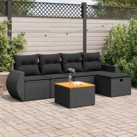    6 részes fekete polyrattan kerti ülőgarnitúra párnákkal