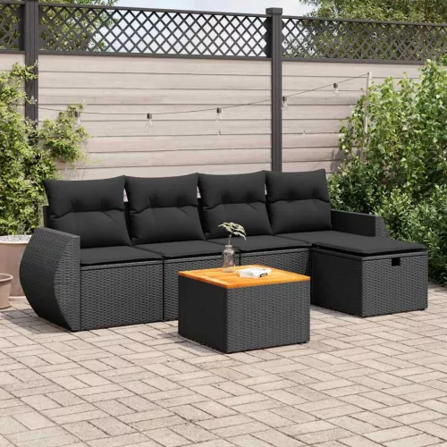  6 részes fekete polyrattan kerti ülőgarnitúra párnákkal