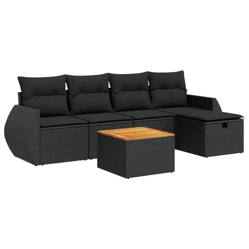  6 részes fekete polyrattan kerti ülőgarnitúra párnákkal