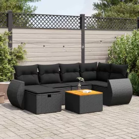    7 részes fekete polyrattan kerti ülőgarnitúra párnával