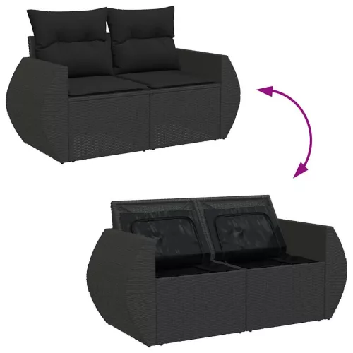  7 részes fekete polyrattan kerti ülőgarnitúra párnával