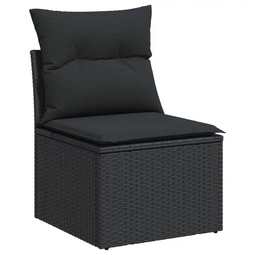  8 részes fekete polyrattan kerti ülőgarnitúra párnákkal
