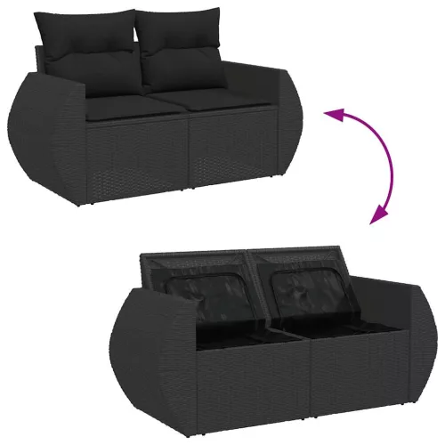  8 részes fekete polyrattan kerti ülőgarnitúra párnákkal