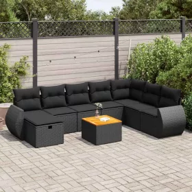    9 részes fekete polyrattan kerti ülőgarnitúra párnákkal