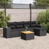  6 részes fekete polyrattan kerti ülőgarnitúra párnákkal