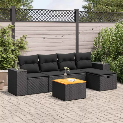  6 részes fekete polyrattan kerti ülőgarnitúra párnákkal