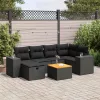  7 részes fekete polyrattan kerti ülőgarnitúra párnával