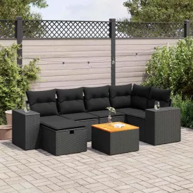    7 részes fekete polyrattan kerti ülőgarnitúra párnával