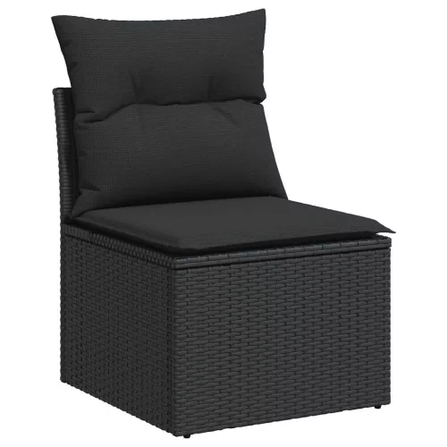  8 részes fekete polyrattan kerti ülőgarnitúra párnákkal