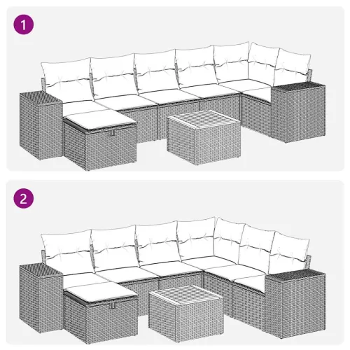  8 részes fekete polyrattan kerti ülőgarnitúra párnákkal