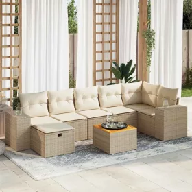  8 részes bézs polyrattan kerti ülőgarnitúra párnával