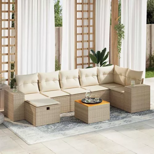  8 részes bézs polyrattan kerti ülőgarnitúra párnával