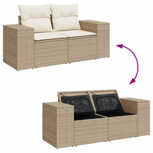  8 részes bézs polyrattan kerti ülőgarnitúra párnával