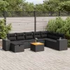  9 részes fekete polyrattan kerti ülőgarnitúra párnákkal