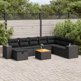    9 részes fekete polyrattan kerti ülőgarnitúra párnákkal